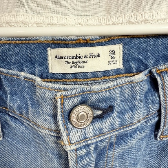 Abercrombie & Fitch The Boyfriend Mid Rise Jeans Denim Medium Distressed Wash - Picture 5 of 10